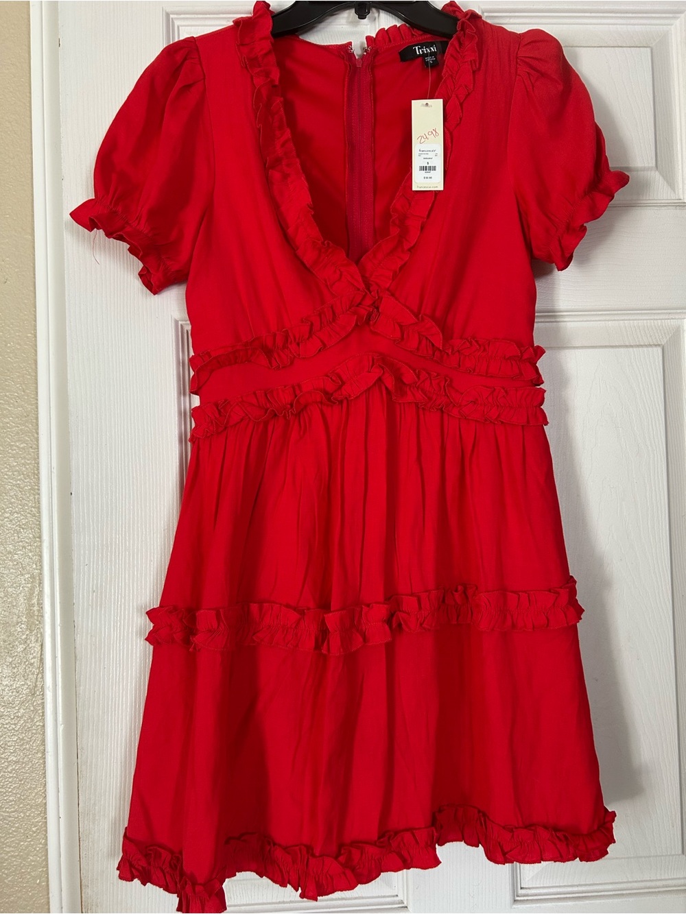 Trixxi Red Ruffle-Trim Short Sleeve Dress